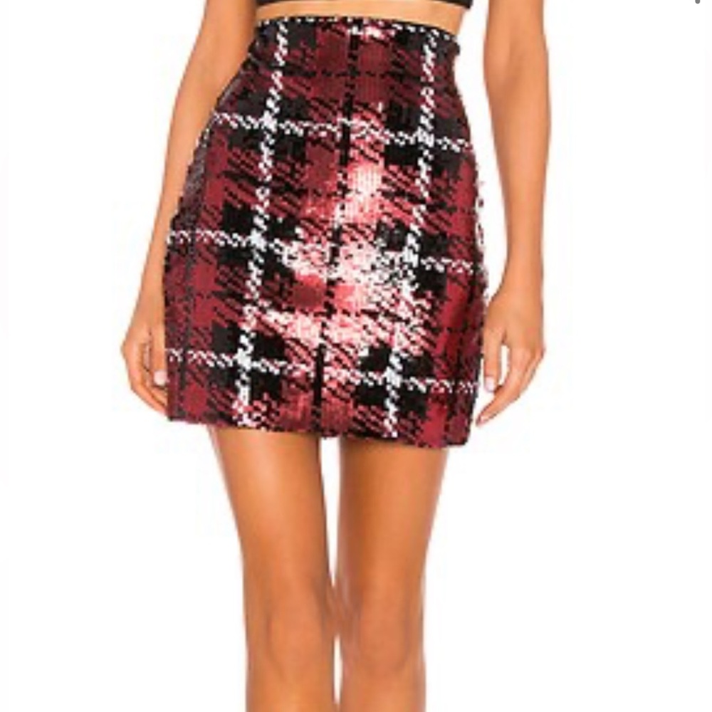 Revolve NBD Red and Black Sequin Mini Skirt